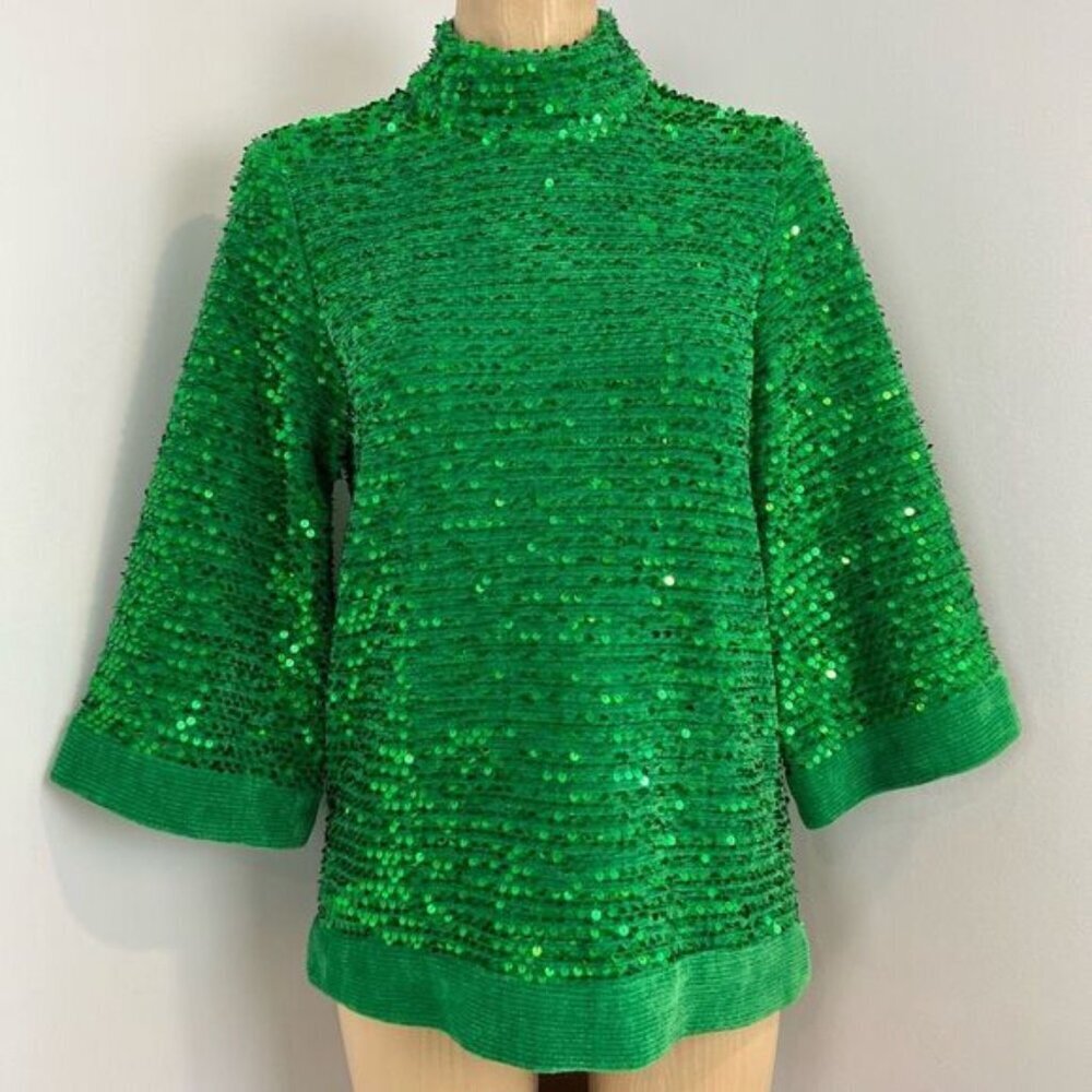 Zara Limited Edition women’s sequin knit top in vibrant emerald green, size Smal